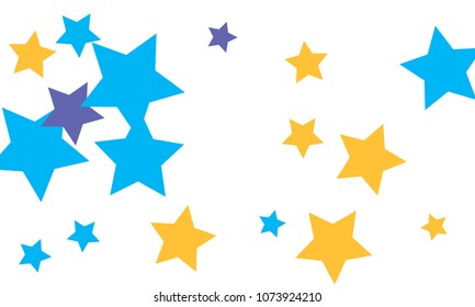 Many Stylish, Modern and Nice Looking Yellow and Blue Stars of Different size on White Background