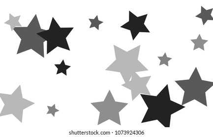 Many Stylish, Modern and Nice Looking Grey Stars of Different Size and Opacity on White Background