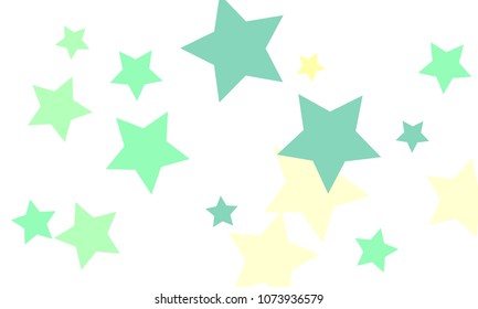 Many Stylish, Modern and Nice Looking Light Yellow, Blue and Green Stars of Different size on White Background