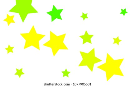 Many Stylish, Modern and Nice Looking Yellow and Green Stars of Different size on White Background