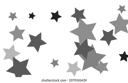 Many Stylish, Modern and Nice Looking Grey Stars of Different Size and Opacity on White Background