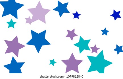Many Stylish, Modern and Nice Looking Violet and Blue Stars of Different size on White Background