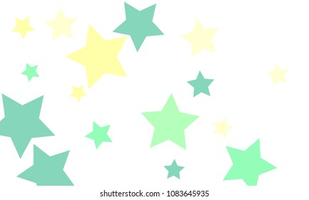 Many Stylish, Modern and Nice Looking Light Yellow, Blue and Green Stars of Different size on White Background