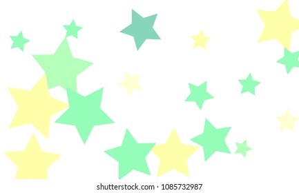 Many Stylish, Modern and Nice Looking Light Yellow, Blue and Green Stars of Different size on White Background