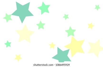 Many Stylish, Modern and Nice Looking Light Yellow, Blue and Green Stars of Different size on White Background