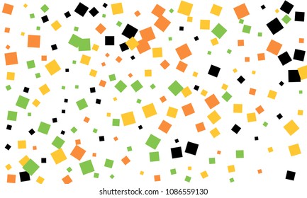 Many Stylish, Modern and Nice Looking Black, Orange, Yellow and Green Confetti of Different Size on White Background