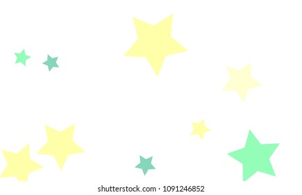 Many Stylish, Modern and Nice Looking Light Yellow, Blue and Green Stars of Different size on White Background