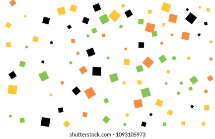 Many Stylish, Modern and Nice Looking Black, Orange, Yellow and Green Confetti of Different Size on White Background