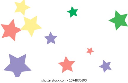 Many Stylish, Modern and Nice Looking Green, Violet, Pink and Orang Stars of Different size on White Background