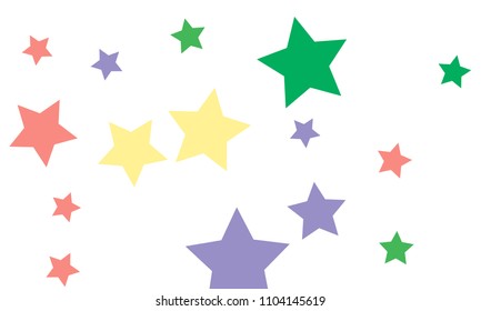 Many Stylish, Modern and Nice Looking Green, Violet, Pink and Orang Stars of Different size on White Background