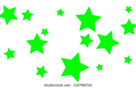 Many Stylish, Modern and Nice Looking Green Stars of Different size on White Background