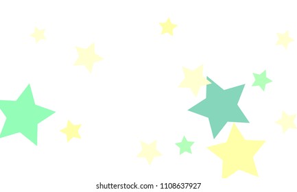 Many Stylish, Modern and Nice Looking Light Yellow, Blue and Green Stars of Different size on White Background