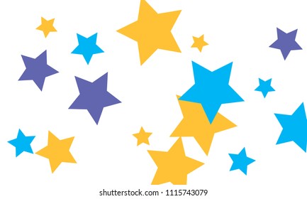 Many Stylish, Modern and Nice Looking Yellow and Blue Stars of Different size on White Background