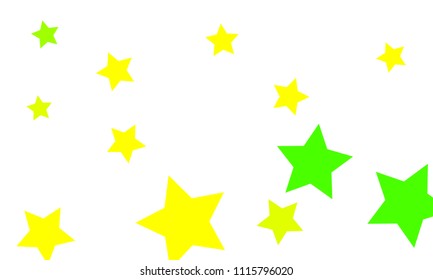 Many Stylish, Modern and Nice Looking Yellow and Green Stars of Different size on White Background