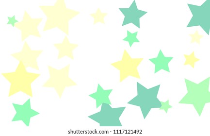 Many Stylish, Modern and Nice Looking Light Yellow, Blue and Green Stars of Different size on White Background