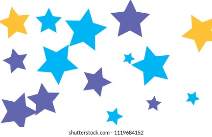 Many Stylish, Modern and Nice Looking Yellow and Blue Stars of Different size on White Background