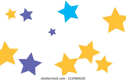 Many Stylish, Modern and Nice Looking Yellow and Blue Stars of Different size on White Background