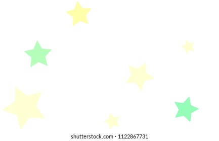 Many Stylish, Modern and Nice Looking Light Yellow, Blue and Green Stars of Different size on White Background