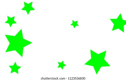 Many Stylish, Modern and Nice Looking Green Stars of Different size on White Background