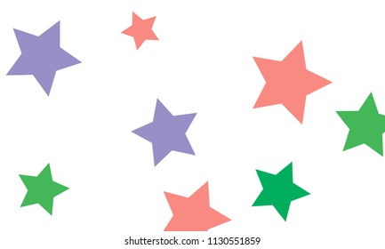 Many Stylish, Modern and Nice Looking Green, Violet, Pink and Orange Stars of Different size on White Background