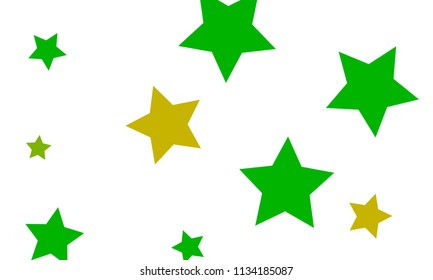 Many Stylish, Modern and Nice Looking Yellow and Green Stars of Different size on White Background
