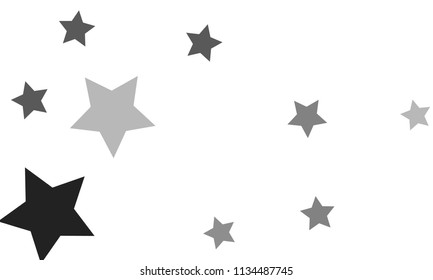 Many Stylish, Modern and Nice Looking Grey Stars of Different Size and Opacity on White Background