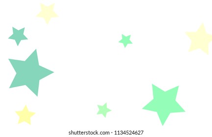 Many Stylish, Modern and Nice Looking Light Yellow, Blue and Green Stars of Different size on White Background