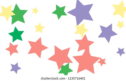 Many Stylish, Modern and Nice Looking Green, Violet, Pink and Orang Stars of Different size on White Background