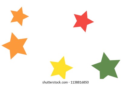 Many Stylish, Modern and Nice Looking Yellow and Green, Pink, Orange and Yellow Stars of Different size on White Background