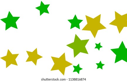 Many Stylish, Modern and Nice Looking Yellow and Green Stars of Different size on White Background