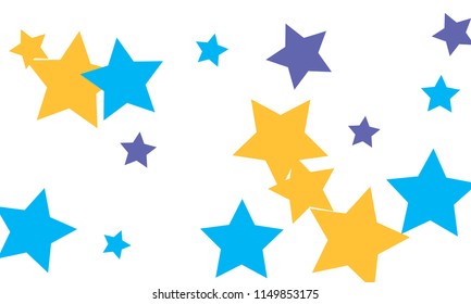 Many Stylish, Modern and Nice Looking Yellow and Blue Stars of Different size on White Background
