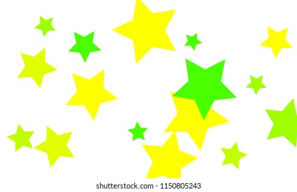 Many Stylish, Modern and Nice Looking Yellow and Green Stars of Different size on White Background