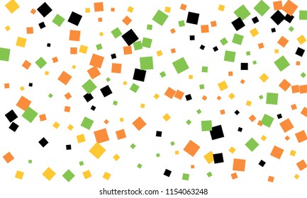 Many Stylish, Modern and Nice Looking Black, Orange, Yellow and Green Confetti of Different Size on White Background