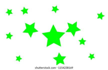 Many Stylish, Modern and Nice Looking Green Stars of Different size on White Background