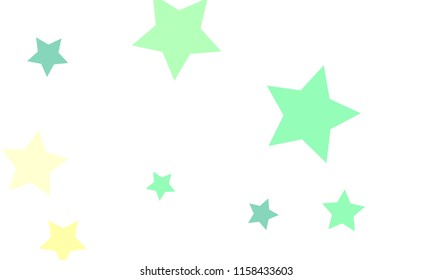 Many Stylish, Modern and Nice Looking Light Yellow, Blue and Green Stars of Different size on White Background