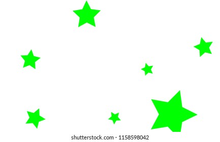 Many Stylish, Modern and Nice Looking Green Stars of Different size on White Background
