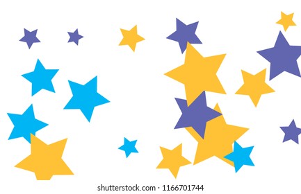 Many Stylish, Modern and Nice Looking Yellow and Blue Stars of Different size on White Background