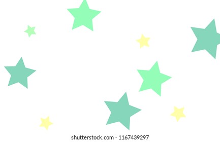 Many Stylish, Modern and Nice Looking Light Yellow, Blue and Green Stars of Different size on White Background