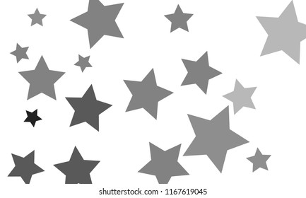 Many Stylish, Modern and Nice Looking Grey Stars of Different Size and Opacity on White Background