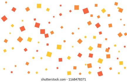 Many Stylish, Modern and Nice Looking Red, Orange and Yellow Confetti of Different Size on White Background