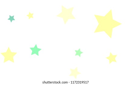 Many Stylish, Modern and Nice Looking Light Yellow, Blue and Green Stars of Different size on White Background