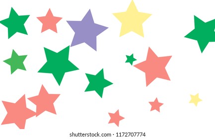 Many Stylish, Modern and Nice Looking Green, Violet, Pink and Orang Stars of Different size on White Background