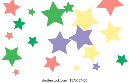 Many Stylish, Modern and Nice Looking Green, Violet, Pink and Orang Stars of Different size on White Background