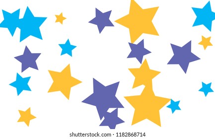 Many Stylish, Modern and Nice Looking Yellow and Blue Stars of Different size on White Background