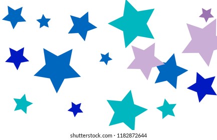 Many Stylish, Modern and Nice Looking Violet and Blue Stars of Different size on White Background