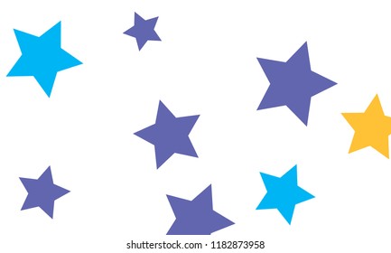 Many Stylish, Modern and Nice Looking Yellow and Blue Stars of Different size on White Background