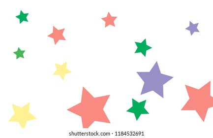 Many Stylish, Modern and Nice Looking Green, Violet, Pink and Orang Stars of Different size on White Background