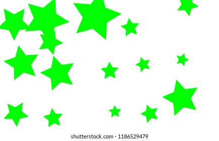 Many Stylish, Modern and Nice Looking Green Stars of Different size on White Background