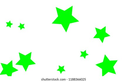 Many Stylish, Modern and Nice Looking Green Stars of Different size on White Background