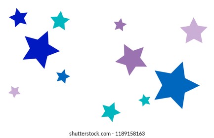 Many Stylish, Modern and Nice Looking Violet and Blue Stars of Different size on White Background